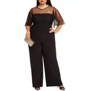 Women's Betsey Johnson Jumpsuit Black Polka Dot Short Sleeve Sz 16 Dressy